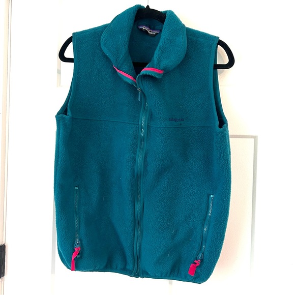 Patagonia Kids Turquoise Fleece Vest with Pink Accents - Picture 1 of 4